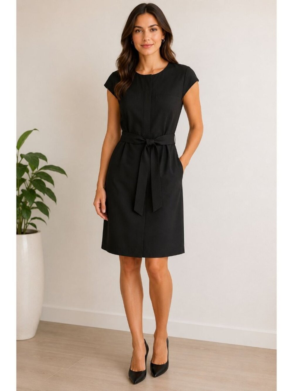 Calvin Klein Belted Sheath Sleeveless/Cap sleeve Dress Black Size 6